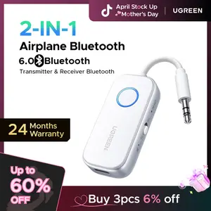 UGREEN Airplane Bluetooth 6.0 Transmitter Receiver for 2 Airpods or Headphones, Airplane Travel Essentials 2-in-1 Wireless Bluetooth Adapter, 3.5MM AUX Jack Adapter on Flight, TV, Car Stereo,tiktokshopstockup,mothersdaygift