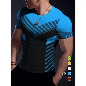 Men's Geometric-Pattern Sports T-Shirt MQ131822 Polyester Blend Crew Neck High Stretch Short Sleeve Quick-Dry Tear-Resistant Knit Fabric for Running Yoga Training Hiking Casual & Athletic Wear