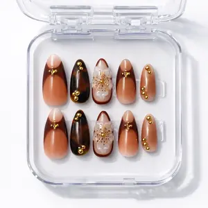Sugarcoat Nails Handcrafted Luxury Colorful Gel  Press-On Nails with 3D Art | Reusable & Sturdy, Glue Included - Chocolate Style, Almond
