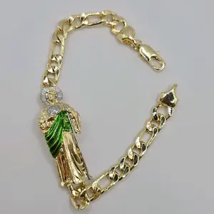 Saint Jude Religious Bracelet Gold-Plated Three Colors Figaro 8 Inches - Fashion Accessory