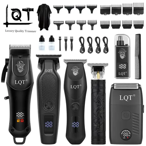 LQT 6-in-1 Adjustable Cordless Hair Clipper & Trimmer Kit for Men Adults - Stainless Steel Blades, Lightweight ABS Body, Rechargeable Battery, LED Display, Foil Shaver, Face Styling, Home Haircut, Cleaning Tools, Mens Gifts Father’s Day Set