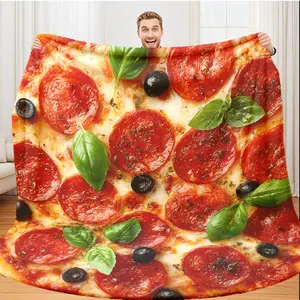 Soft Flannel Pizza Pattern Blanket, Round Shape, Warm and Skin-Friendly, Easy to Store, Ideal for Home Office Travel, 1 Piece