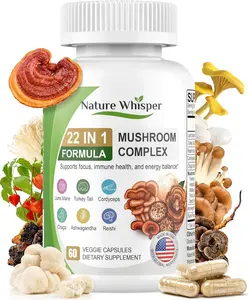 22 in 1 Lions Mane Mushroom Supplement with Ashwagandha | Black Pepper for Wellness Support, Mushrooms Complex with Turkey, Tail, Reishi, Cordyceps, Chaga, Maitake & More - 60 Capsules