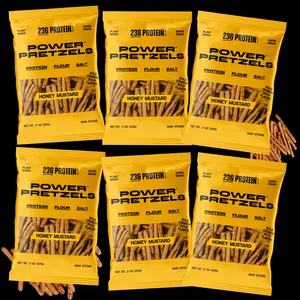 High Protein Pretzel Sticks, Honey Mustard 23g Protein per Bag Dairy Free, Savory and Crunchy Low Calorie Snack for Active Adults, Great for Gym, Work, or On-the-Go, 2 oz (6 Pack)