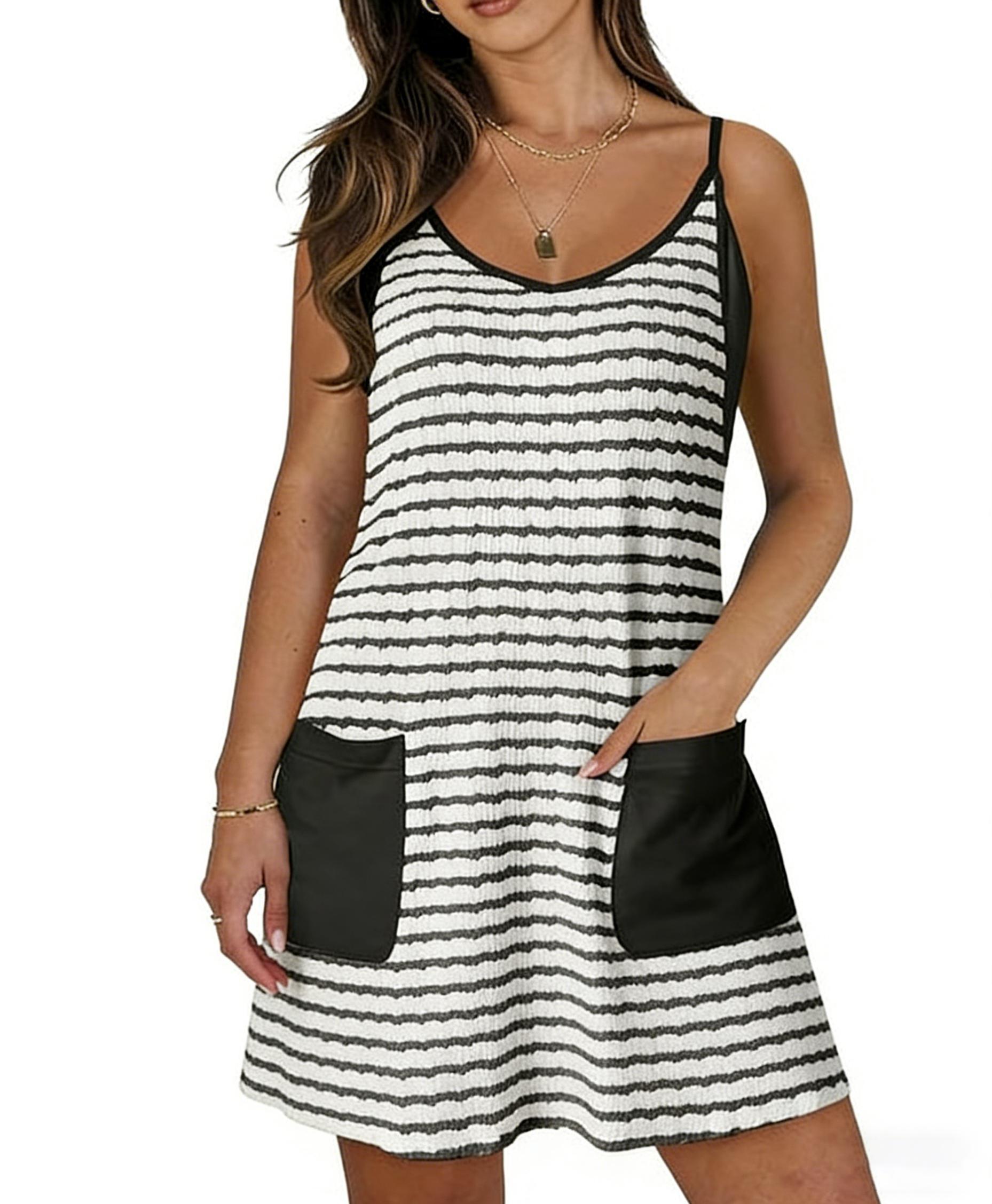 Women's Summer Mini Stripe Dress Casual Workout Tennis Dress with Shorts Sleeveless Althletic Dresses SpringStatements Mother's Day gift