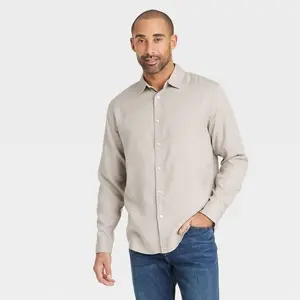 Men's Vintage Long Sleeve Poplin Shirt - Goodfellow & Co Taupe XL: , Button Down Collar, Twill Construction