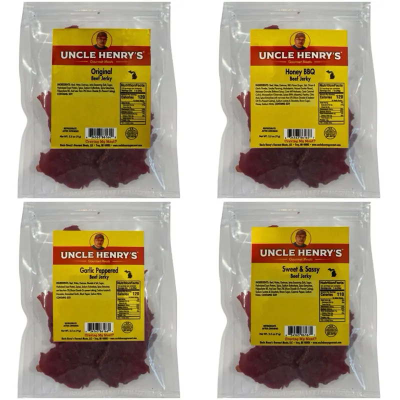 Uncle Henry's Gourmet Meats Jerky Sampler Pack - Beef Jerky 3 oz bags Spicy Tangy