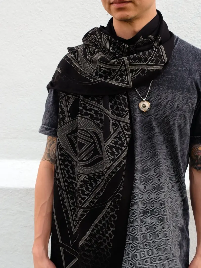 Third Eye Chakra Pashmina Scarf / Turkish Cotton Shawl / Sacred Geometry Clothing / Festival + Streetwear