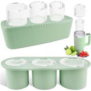 Ice Cube Tray for Stanley Cup 30-40 oz Tumbler 3pcs Silicone Ice Cube Molds With Lid and Bin for Chilling Cocktails Whiskey Drinks Juice Coffee Easy Fill and Release Ice Maker
