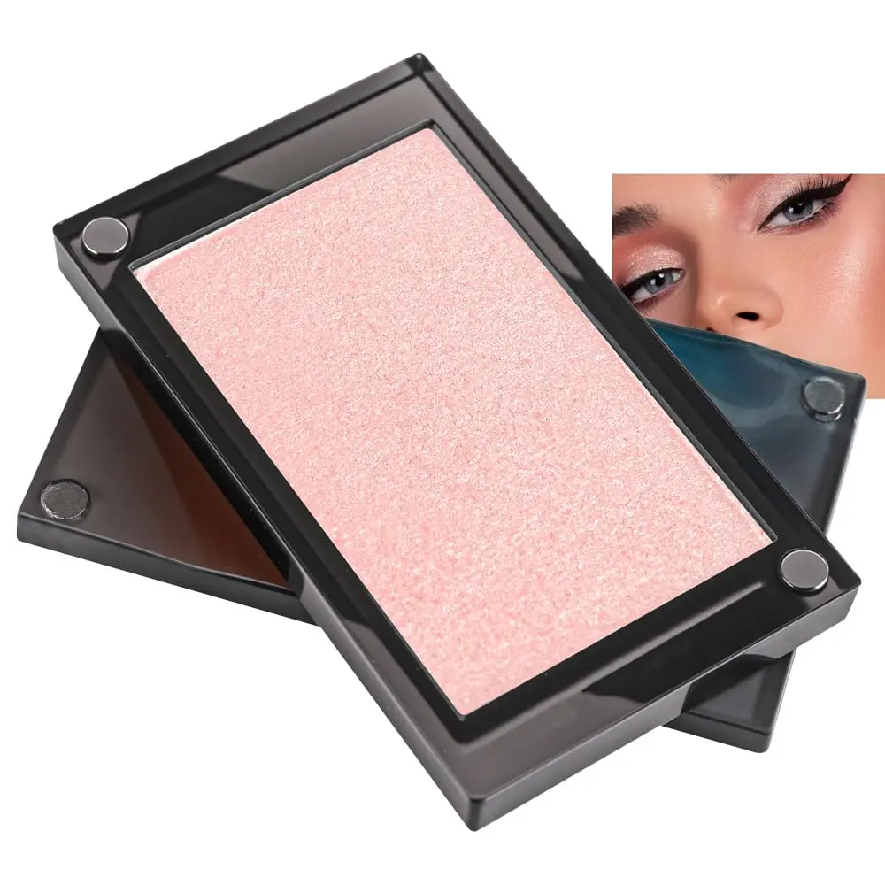 Light Pink Powder Highlighter,Long-Lasting Pressed Powder Highlighter for Natural Glow Finish,Face,Cheek, Eyebrow Shimmer Illuminator Makeup Palette,Blendable&Buildable,Easy to Apply,Talc-Free