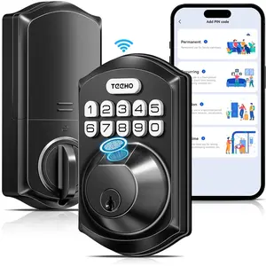 WiFi  Lock TE012W, Fingerprint Door Lock with Built-in , Keyless Entry Keypad Deadbolt, App Remote Control, Alexa Compatible, IP55  for Front Door - Matte Black