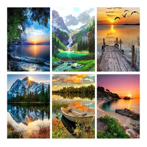 6 Pack Paint by Numbers for Adults Kids Beginner, Adult DIY Landscape Oil Painting for Home Wall Decor 12X16 Inch