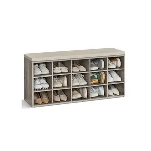 VASAGLE CUSTOS Collection - Shoe Bench, Storage Bench with Padded Seat, Entryway Bench with 15 Compartments, for Bedroom, 11.8 x 41.3 x 18.9 Inches