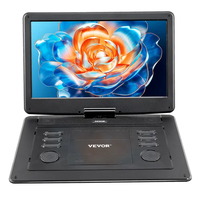 VEVOR Portable DVD Player, 15.6 inch HD Swivel Display Screen, 4.5-5 H Built-in Rechargeable Battery, Dual Speakers, Support Sync TV/USB/SD Card/CD/DVD, Car Charger, AC Power Adapter, Remote Control