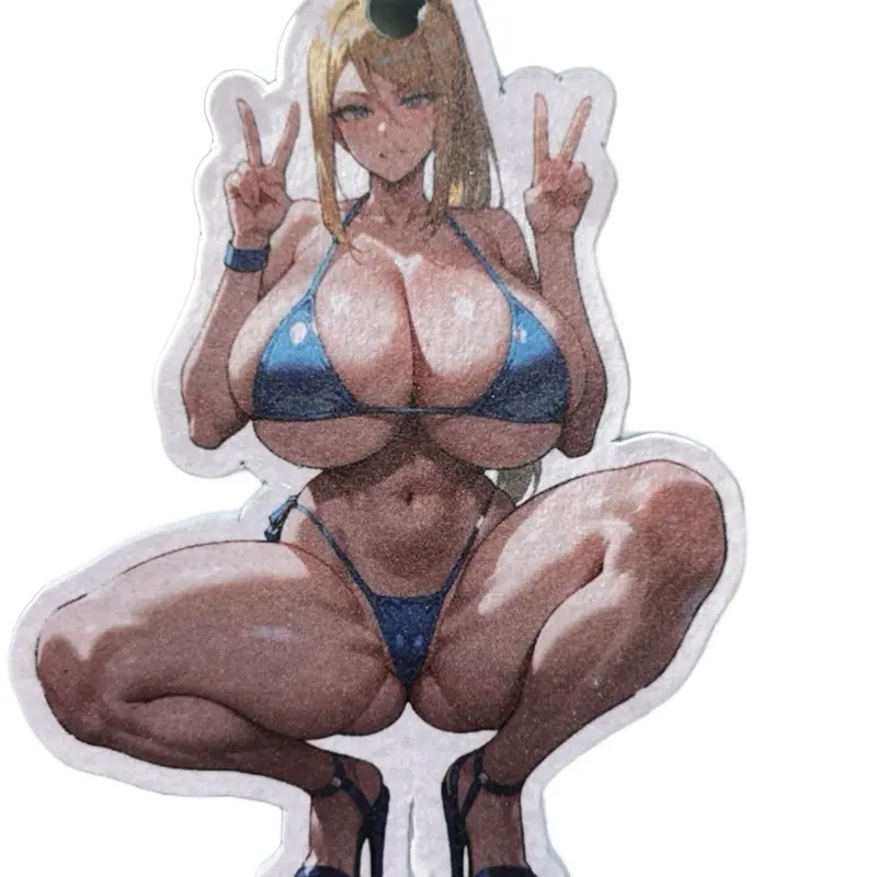 Sexy Samus Bikini 3in lavender Air Freshener  - Anime Character Design with Peace Sign Gesture