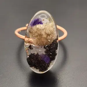 Oval Piezoelectric Copper Ring Handmade Energy Jewelry for Balance Protection & Vitality One of a Kind Adjustable