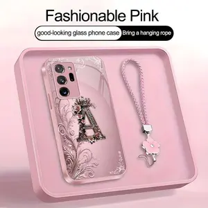 Crown Floral Art 26 letter Phone Case, Suitable for [Galaxy Note20 Ultra 5g] high-end women's, Lanyard a beautiful four-leaf clover lanyard is included🍀 952
