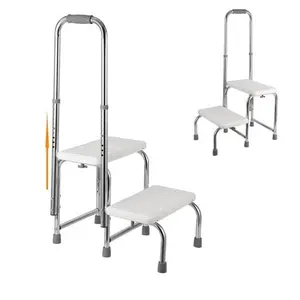 Step Stool with Handle and Non Skid Rubber Platform,Lightweight and Sturdy Stool for Seniors,Adults and Children,Holds Up to 450 LB with Adjustable Height Handrail 8.5-16.5 in for Bedside