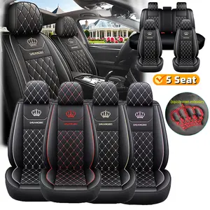 Full Set Waterproof Car Seat Covers Anti-Scratch PU Leather Durable Wear-Resistant Crown Embroidery Five-Seat Front & Rear All-Season