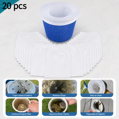 20/30 PCS Pool Skimmer Socks Dual-Layer Mesh Technology for In-Ground & Above Ground Pools Effective Filtration Reusable Solution 12cm x 20cm, Pool Accessories, Nylon-YY1