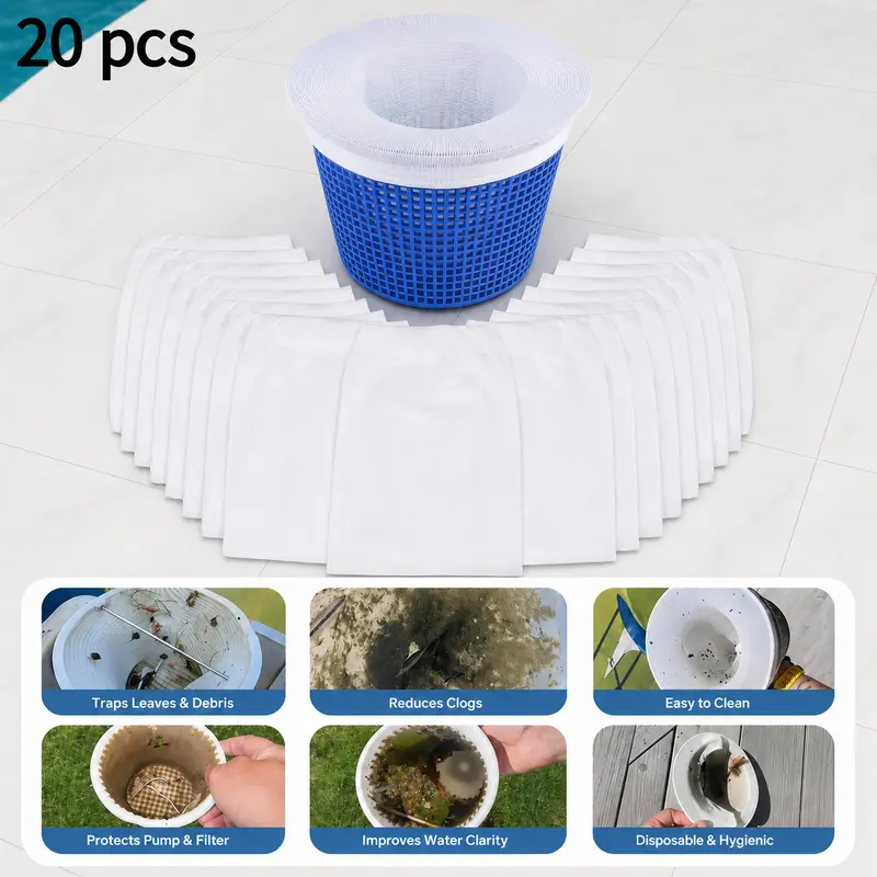 20/30 PCS Pool Skimmer Socks Dual-Layer Mesh Technology for In-Ground & Above Ground Pools Effective Filtration Reusable Solution 12cm x 20cm, Pool Accessories, Nylon-YY1