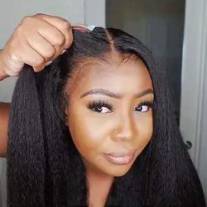Yaki Kinky Straight Glueless 13x6 HD Lace Frontal Wig 100% Human Hair 7x5 Lace Closure Wig Pre plucked Glueless Ready Wear Go Wig 200% Density