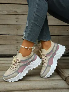 Women's Breathable Lightweight Knitted Outdoor Sports Shoes, Fashionable Geometric Design, Soft Comfortable Sole for Travel and Daily Wear, Lace Up Sneaker, Trendy Walking Sneaker, Fashionable Casual Sneakers