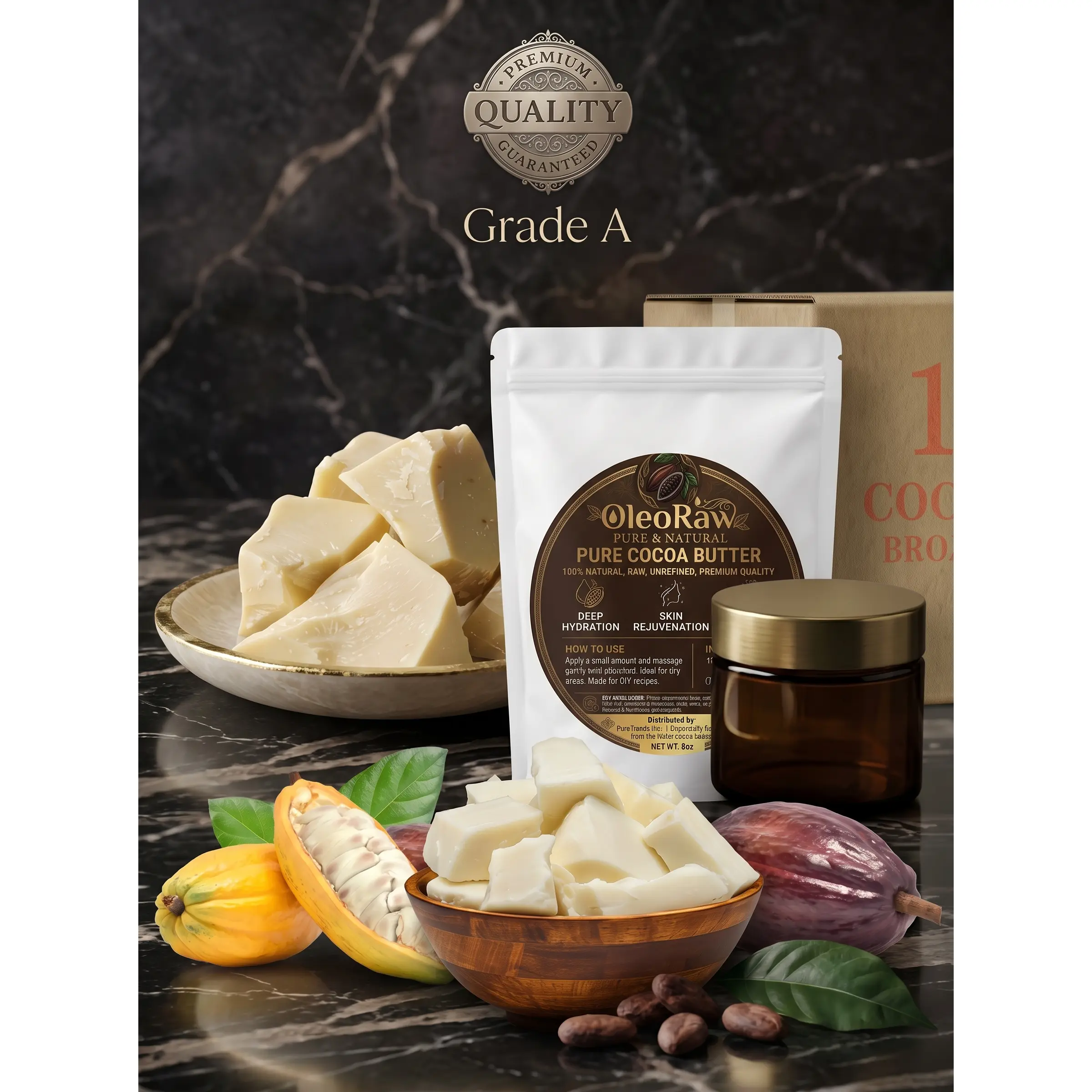 100% Pure Organic Raw Cocoa Butter – Unrefined Deep Hydrating Body Moisturizer & Natural Skin Repair