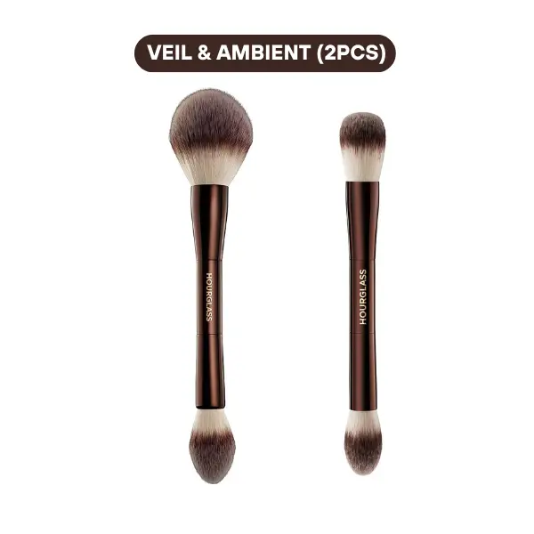 HOURGLASS Veil & Ambient Lighting Edit Double Ended Brush, 2 pcs, Travel-Friendly Foundation Makeup Brush