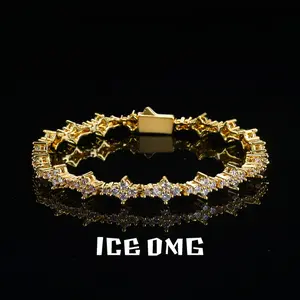 ICEOMG Hiphop Jewelry 6.5mm Iced Out Flower Tennis Chain 18K Gold Plated Micro Pave CZ Diamond Bracelet for Stacking or Solo Wear