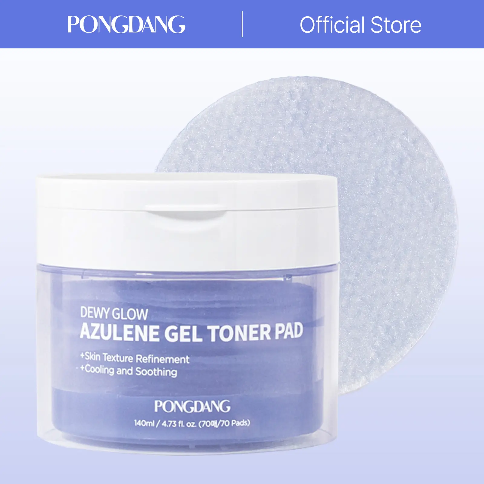[PONGDANG] Dewy Glow Azulene Gel Toner Pad (4.73 fl.oz/140ml) - Vegan 3-in-1 Hydrating Korean Face Care Product with Guai Azulen, Chamomile, Azulene Skin Care for All Types, Cooling Calm, Soothing, Radiance, Uneven Tone, Texture Refinement