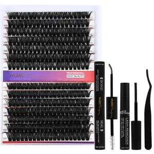 Wleec Beauty 100D 120D Lash Clusters Kit, 30D 40D Natural Lash Clusters Wispy with Lash Bond and Seal, Lash Remover, Lash Tweezers, D Curl Lash Extension Kit Mix 10-18mm Individual Lashes Cluster Eyelash Extension for DIY Lash Extension Kit at Home