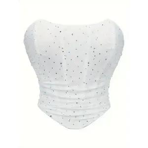 Sequin-Decor Lace-Up Corset Tube Top, Stylish Strapless Sweetheart-Neck Top for Summer, Women’s Clothing