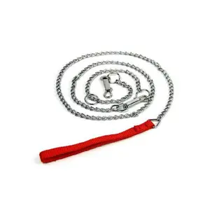 44Dog Cat Leash Collar Lead Chain Dogs Heavy Duty Metal Nylon Pet Outdoor Strap