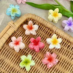 8pcs Set Women's Frangipani Claw Clips, Small Back-Comb Hair Clips, Beach Vacation Half-Up Hair Ties, Shark Clip Hair Accessories