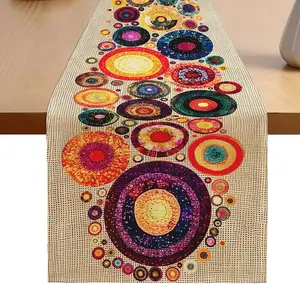 Bohemian Art Table Runner, Artistic Vintage Circular Pattern Table Runner, Durable Table Decoration for Dining Room and Kitchen, Home Party Decoration