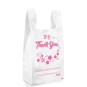 - 100 Pack Thank You T-Shirt Bags, Plastic-Bulk Shopping Bags, Restaurant Bag -Plastic Bags in Bulk (12" x 7" x 23")