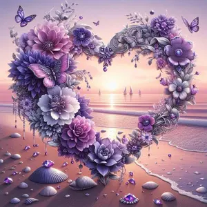 5D DIY Full Round Drill Diamond Painting Kit - Purple Flower Heart Mosaic, Canvas DIY Decorative Painting, Handicraft, Home Wall Decor, Perfect for Halloween, Christmas, Independence Day, Birthday, and Anniversary Gifts.