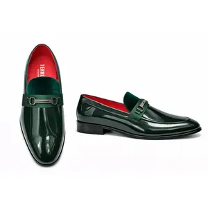 Terroni Dark Green Patent & Velvet Loafers