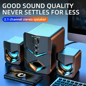 Wired computer speakers, 2.1 channel with separate subwoofer; compatible with desktop PCs and laptops; suitable for gaming, home entertainment, office audio; plug-and-play USB wired connection, no drivers needed; low latency, clean sound; high‑fidelity