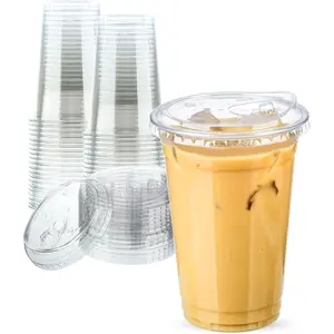 20 oz Clear Plastic Cups with Lids, 25 Sets Disposable Plastic Iced Coffee Cups with Strawless Sip-Lids, To Go Coffee Cup for Smoothie, Milkshake, Cold Drinks