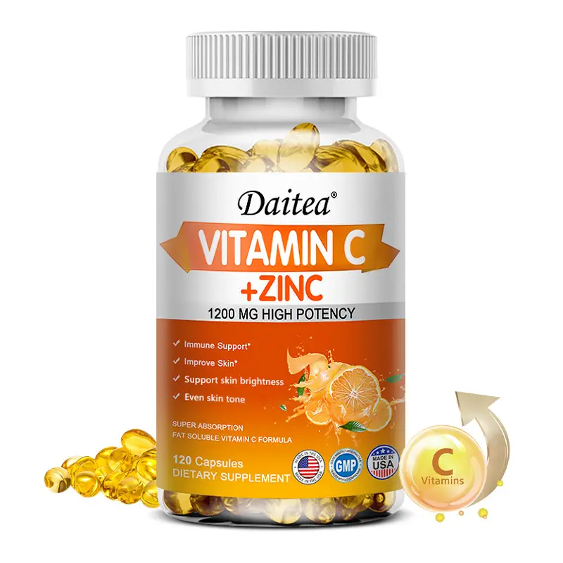Daitea Vitamin C + Zinc 120 Softgels, Support skin health, Support Immune for Men and Women,Even skin tone