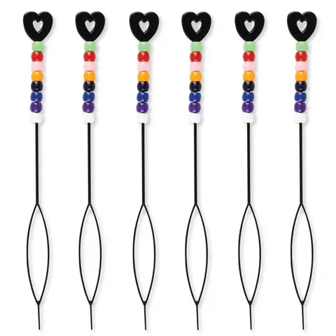 6 PC Hair Beader Tool w/ 48 Beads – Quick Easy Braiding & Beading Applicator with 8 Assorted Colored Beads - Braid Accessory Tool for Hair Styling, Ponytails, Braids & Beaded Looks – Kid-Friendly & Beginner Safe