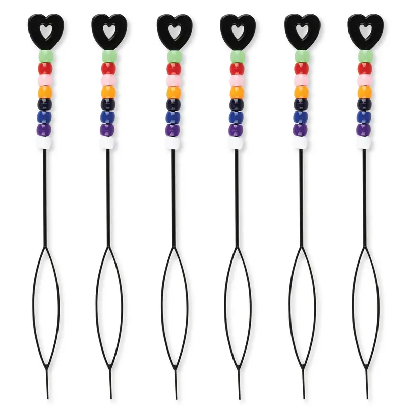 6 PC Hair Beader Tool w/ 48 Beads – Quick Easy Braiding & Beading Applicator with 8 Assorted Colored Beads - Braid Accessory Tool for Hair Styling, Ponytails, Braids & Beaded Looks – Kid-Friendly & Beginner Safe