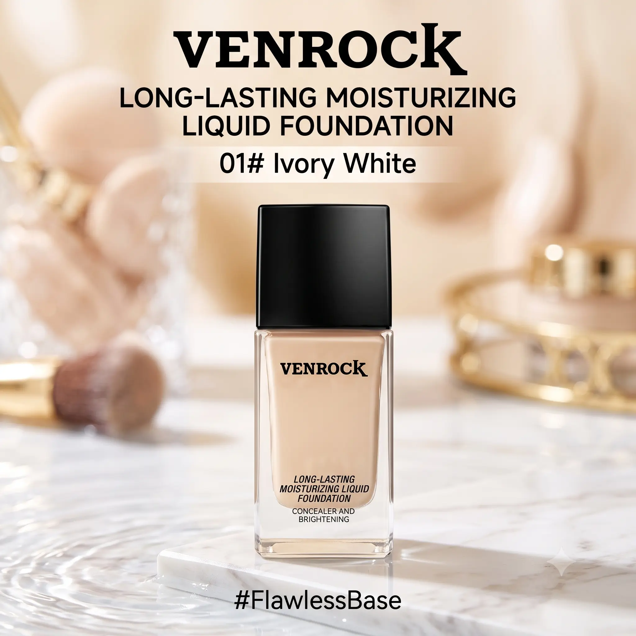 Long-Lasting Hydrating Liquid Foundation #01 Ivory White - Full Coverage Brightening Base Makeup (30ml)