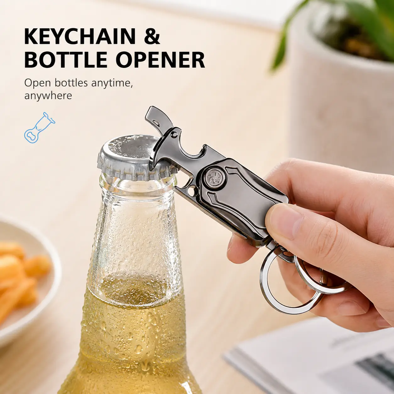 1 Count Zinc Alloy Multi-function Key Chain with Fidget Spinner, Box Cutter, Bottle Opener and Phone Stand for Daily Portable Use