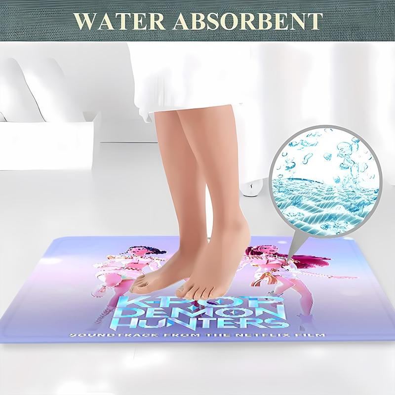 Creative K-Pop Demon Hunters Shower Curtain Set, Bathroom Accessories Kit with Mat, Toilet Lid Cover, Hooks, Two Specifications Available