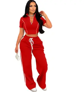 Red Two Piece Crop Top Jogging Set