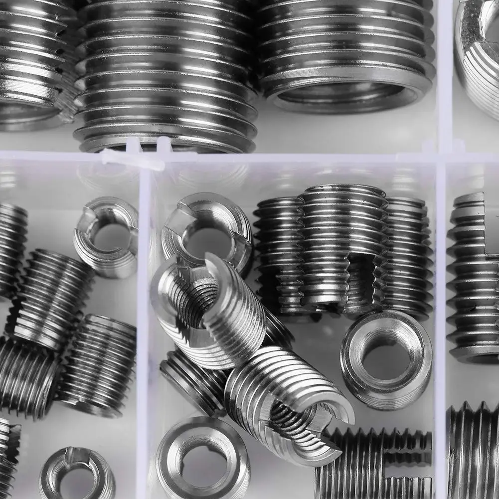 50Pcs Stainless Steel Inner Thread Self Tapping Thread Inserts Set, Reinforce Repair Tool with Storage Case, M3/M4/M5/M6/M8/M10