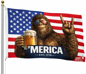 Merica Bigfoot Flag EST 1776 Patriotic USA 3x5 ft Funny Beer Banner Funny Flag